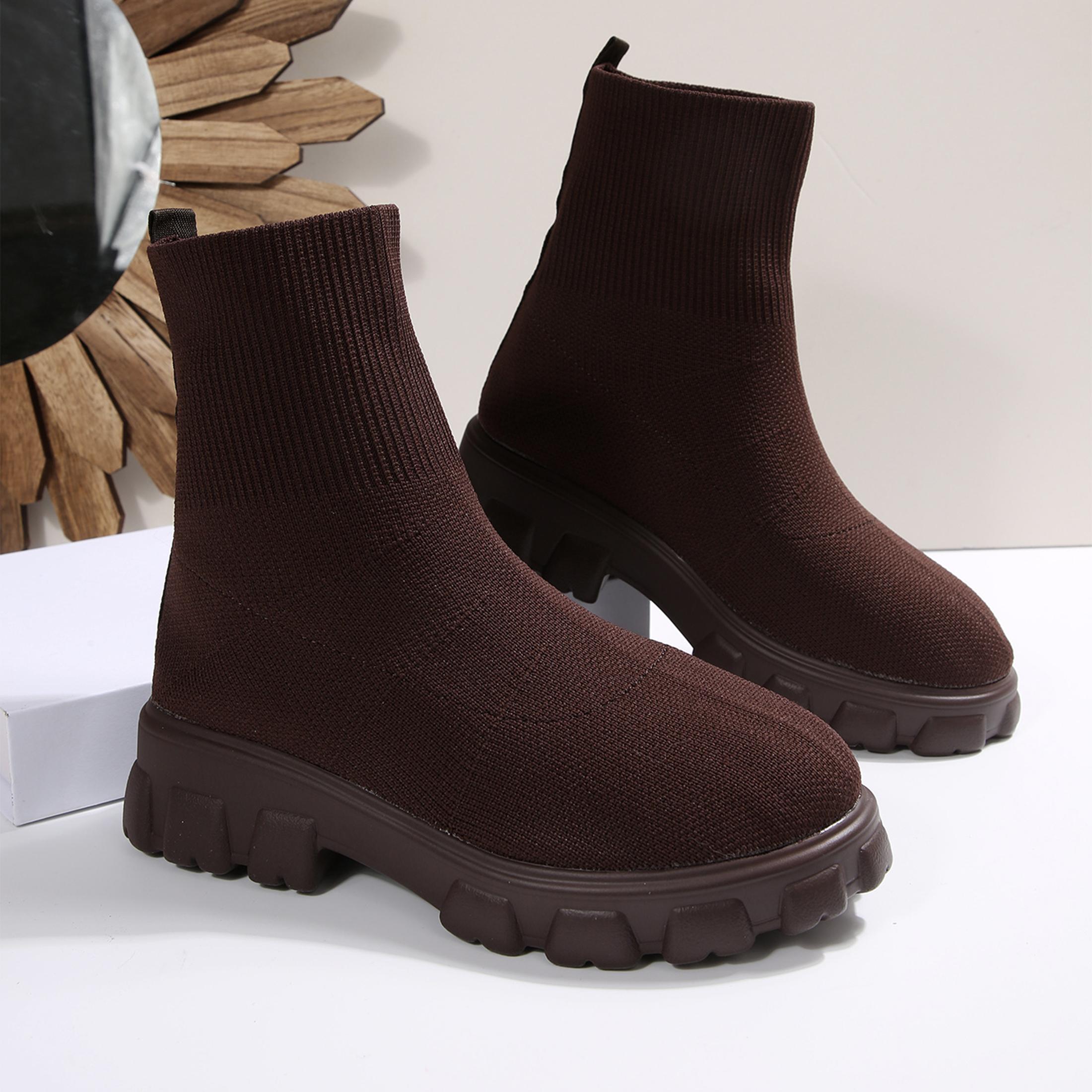 Sock Boot Women - أحذية كاحل للنساء مريحة بمقدمة مستديرة،