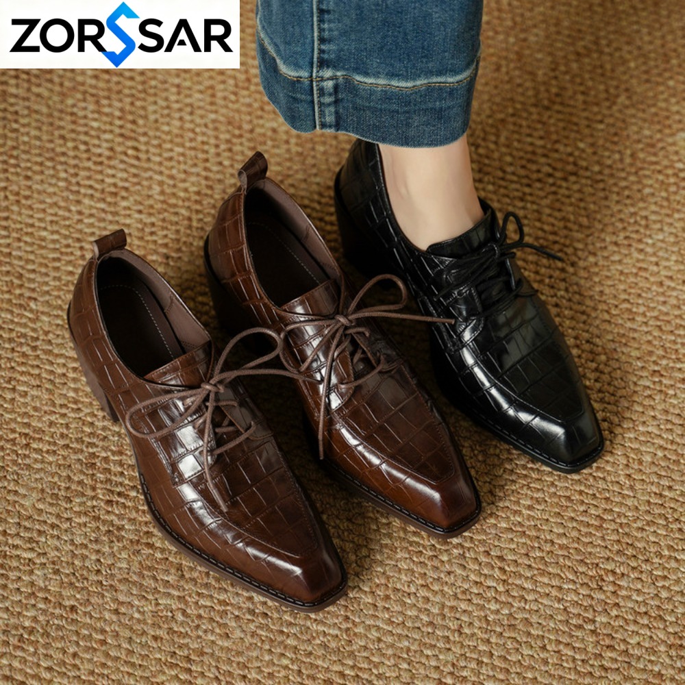 Oxford Lace Up Women - أحذية نسائية من الجلد الطبيعي، موديل