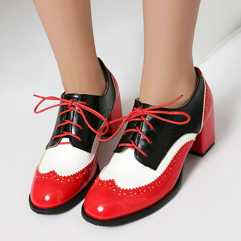 حجم كبير 36-48 بني أسود اللون  - مراجعة Oxford Lace Up Women وسعره
