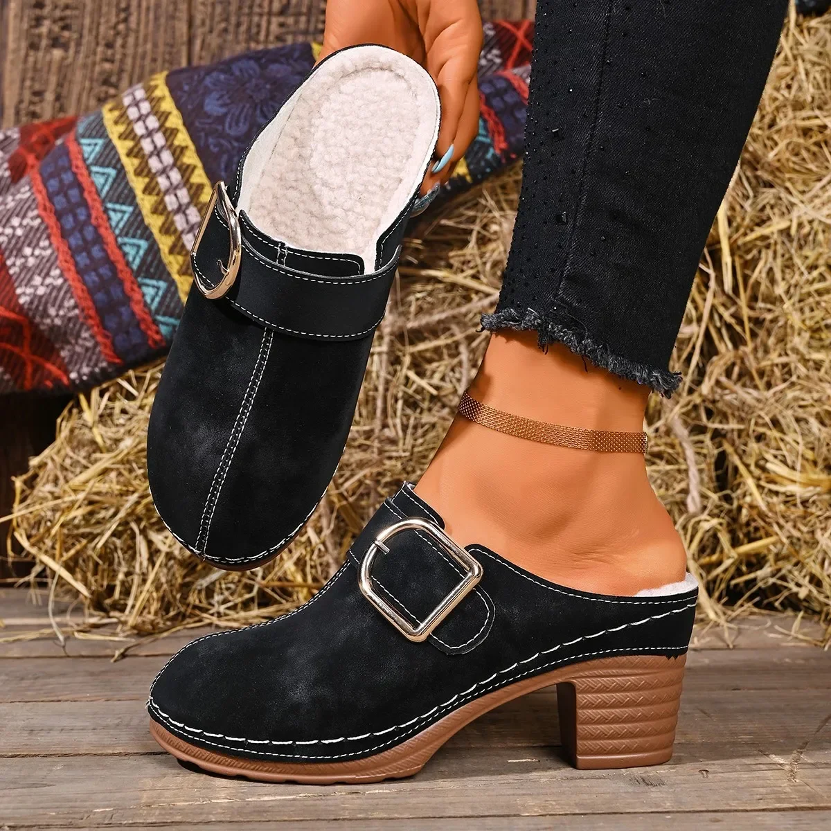شباشب نسائية بكعب سميك، صنادل  - مراجعة Women'S Shoes Clogs وسعره